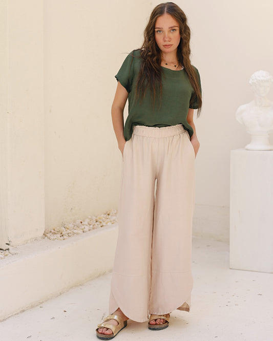 Cap-Sleeve Blouse & High-Waisted Wide-Leg Pants