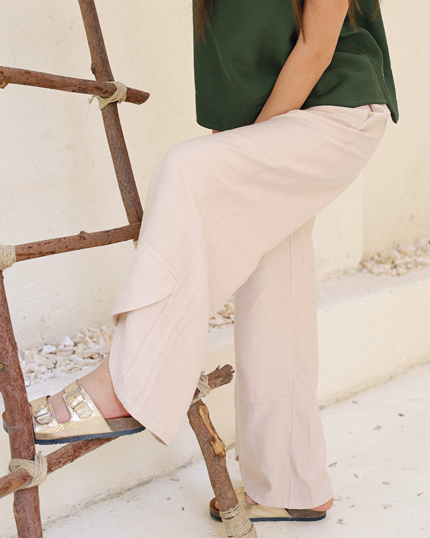 Cap-Sleeve Blouse & High-Waisted Wide-Leg Pants